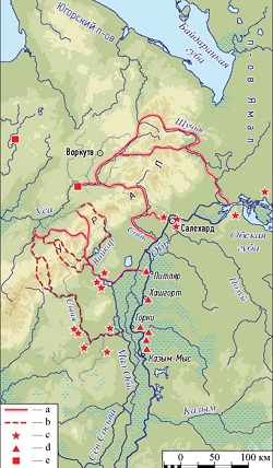  Модель миграционных путей через Урал в низовья Оби предоставлено И. Зольниковым. копия